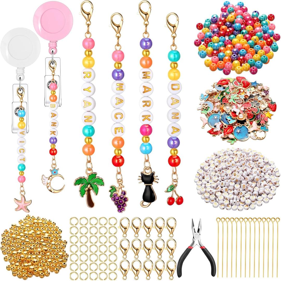 Suncalla 653pcs Charms Lip Gloss Keychain Making Kit Personalized Charm Jewelry Chain for DIY Supplies Bag Custom Keychains