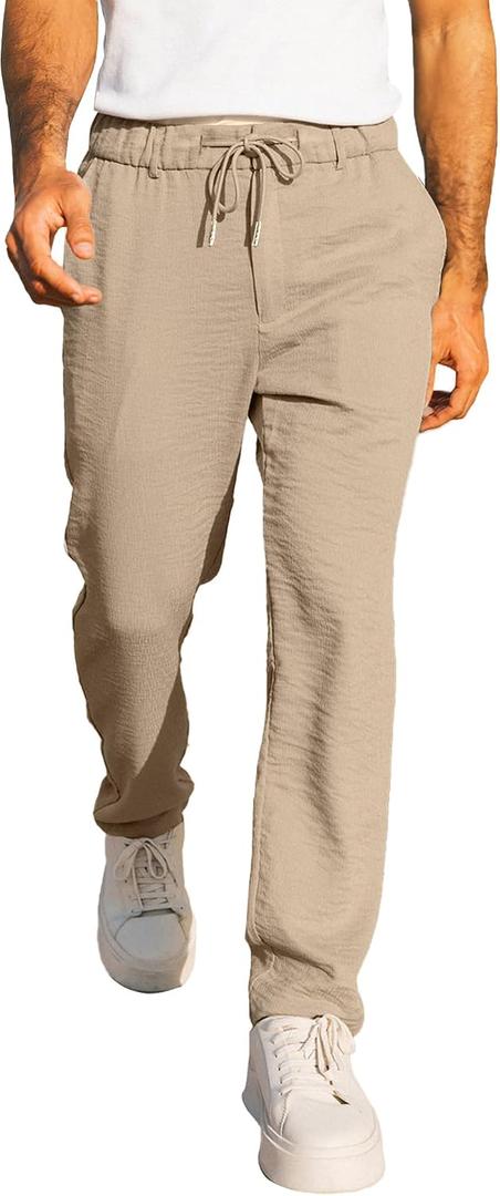 JMIERR Men's Casual Drawstring Pants Elastic Waist Lightweight Pant Summer Beach Trouser with Pockets (XL)