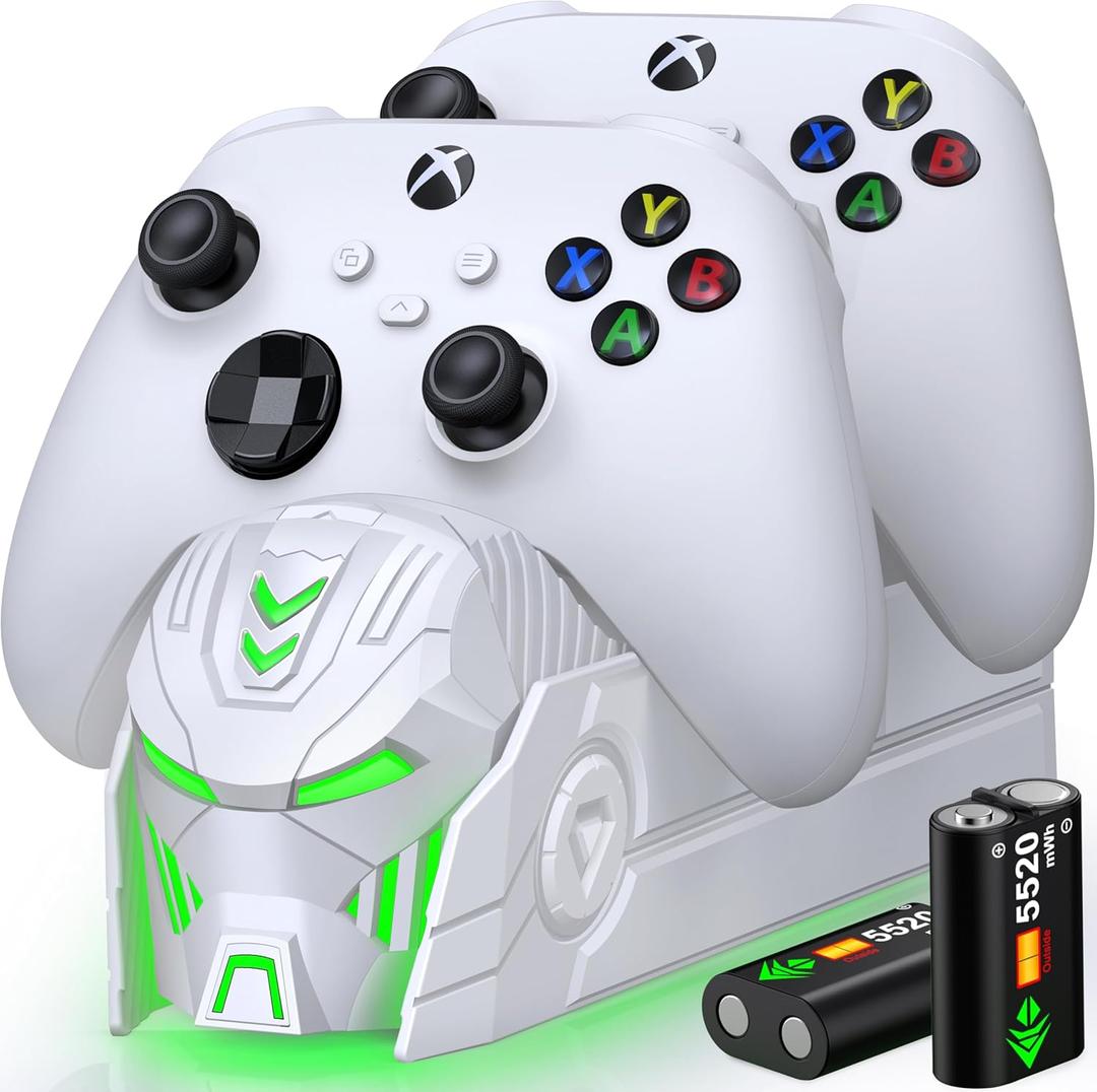 Xbox Charging Stand With 2x5520mWh Battery for Series X/S, One Controller - Charger Station With 4 Covers, Rechargeable Battery Pack - Accessories (White)
