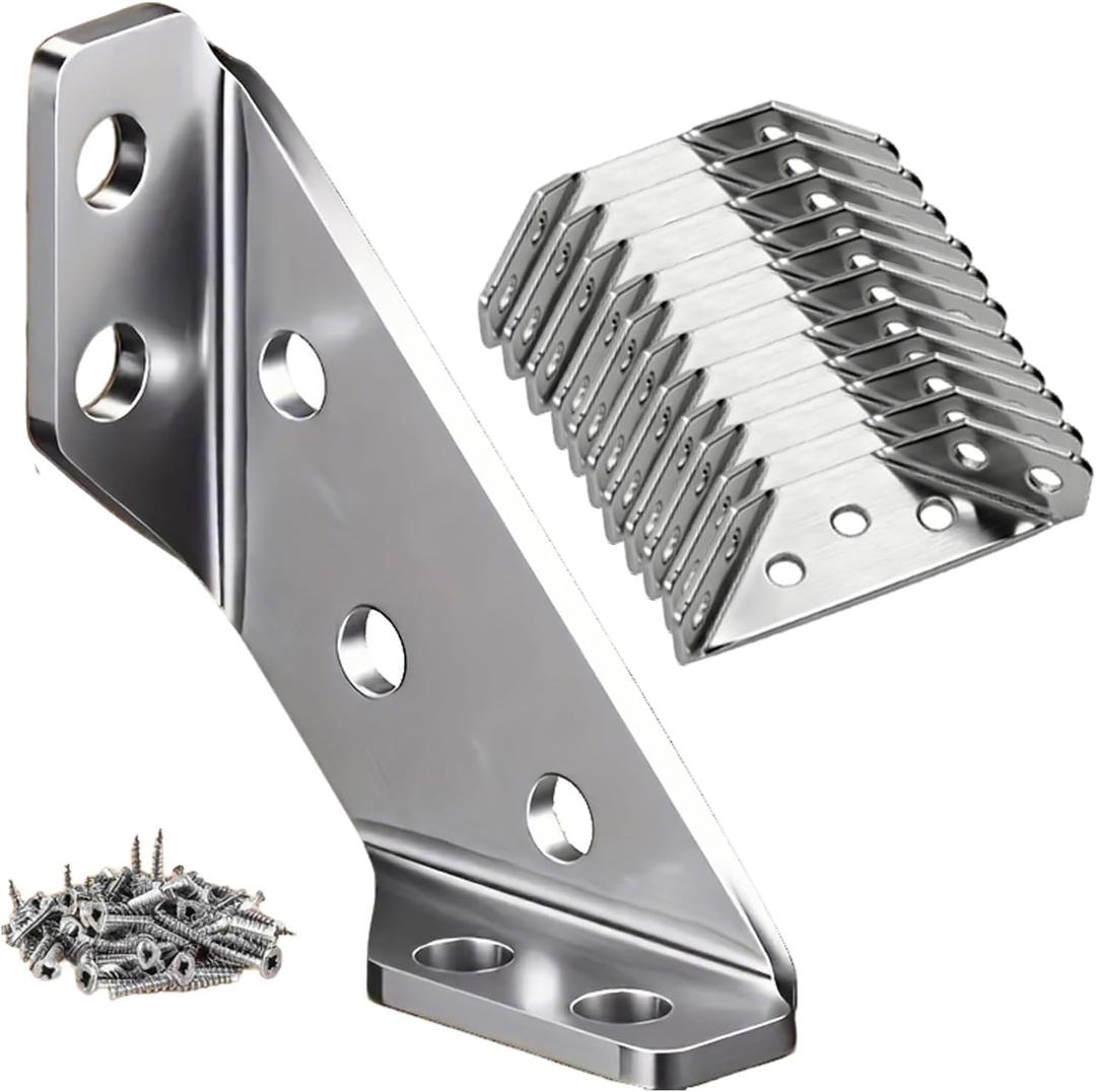 2 x 12PCS Stainless Steel Corner Brackets, 2mm L Braces for Wood.