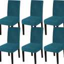 Turquoize Velvet Dining Chair Covers for Chair Covers Set of 6, Stretch Dining Chair Slipcover Parsons Chair Covers Removable Chair Protector Covers for Hotel, Thick Soft Velvet Fabric (6, Deep Teal)