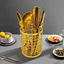 ZECNG Gold Kitchen Divided Organizer, Kitchen Countertop Holder for Serving Utensils, Stainless Steel Mesh Storage Baskets for Holding Knife Fork Spoon