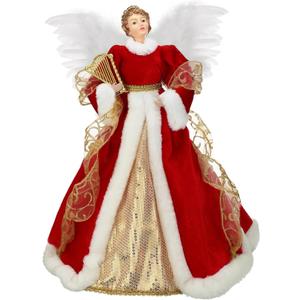 Liliful Christmas Tree Topper Angel Treetop 18 Inch Standing Red Angel Xmas Trees Wings Topper Figurine Gift for Home Holiday Decorations Winter Ornament