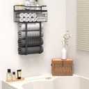 Wall Mounted Towel Rack for Bathroom - Bath Storage Holder Set Above Toilet, Rolled Towel Shelf Organizer, Wood Vertical Rack for Small Bathroom Decor, Black
