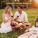 Geetery Portable Wine Picnic Table 19.7 x 19.7 Inches Large Folding Wooden Picnic Table with Glass Holder Removable Center Tray Stainless Steel Cup for Beach Camping Outdoor Parties Wine Lovers Gifts, 19.7 x 19.7 x 7.8 inches
