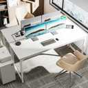 Huuger Computer Desk, 70 Inch Office Desk, Gaming Desk with Storage, Writing Desk Work Desk for Home Office, Study, Long Simple Desk, Large Legroom, Metal Frame, White