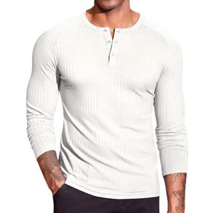 COOFANDY Men's Muscle Slim Fit T-Shirt Long Sleeve Henley Shirts Casual Gym Workout Athletic Tee Shirts (Large)