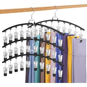 4 Pack Closet Organizers and Storage for Leggings, Ginyoyo Metal Gym Clothes Legging Organizer w/40 Clips Holds 40 Leggings, Hangers Space Saving, Room Organization Essentials, Black