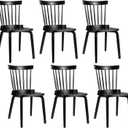 Set of 2 Unovivy Wood Dining Chairs Set of 6, Windsor Farmhouse Spindle Back, Widen Seat, Modern Mid-Century Country Style, for Living Room Restaurant, Black