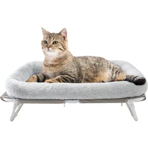Sunhoo Elevated Cat Bed Foldable Raised Pet Hammock Self-Supporting Puppy Lounger with Off Floor Metal Frame Washable Cover for Small Dog Kitten Indoor Use 25.2x15.75x7.48 inGrey