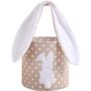 MONOBLANKS Easter Bunny Basket Bags Carrying Gift and Eggs Hunt Bag,Rabbit Canvas Toys Bucket Tote (A-Polka Dot)