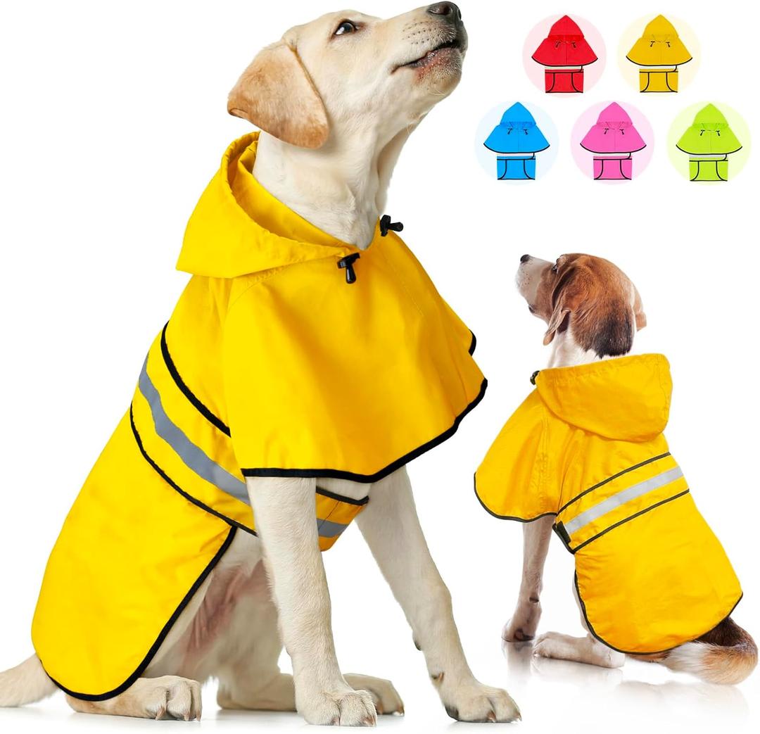 Dog Raincoat - Waterproof Dog Rain Jacket with Leash Hole, Reflective Pet Rain Coat Adjustable Doggy Slicker Poncho for Dogs Walking(L, Yellow)