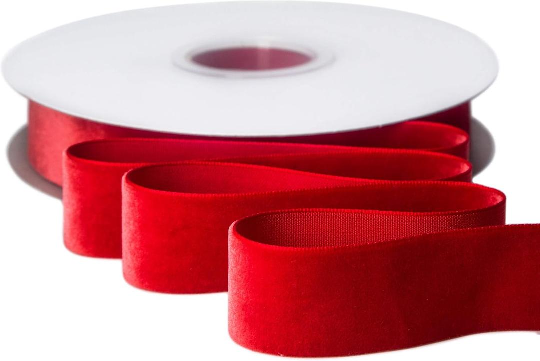 Ribbli Polyester Red Velvet Ribbon, 1 Inch, 10-Yard Spool, Use for Choker, Gift Wrapping, Floral Bouquets, Boutonnieres