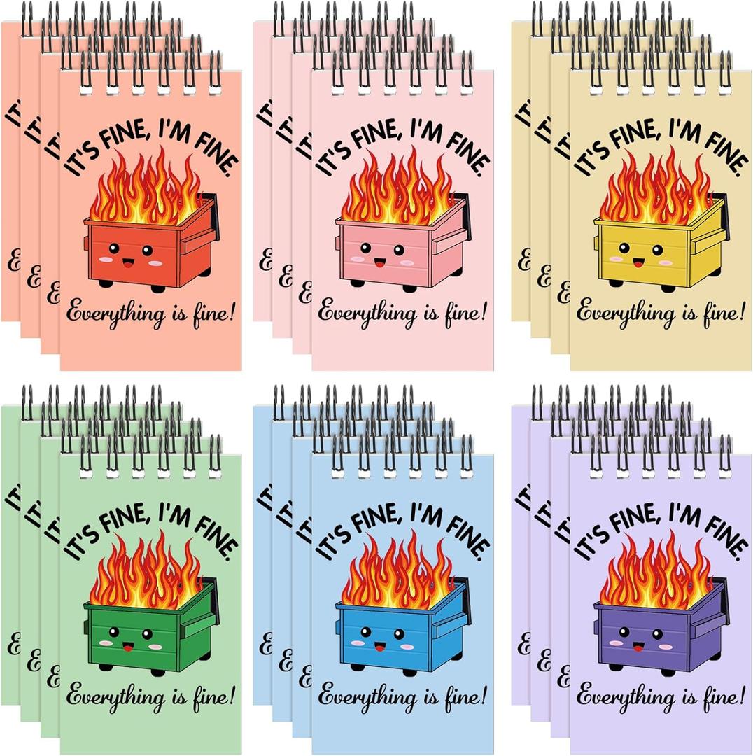 Resurhang 24 Pcs Dumpster Fire Mini Notepads Funny Dumpster Fire Notebook Small Spiral Journals Pocket Notebook Employee Appreciation Gifts for Office Coworkers Nurses Teachers
