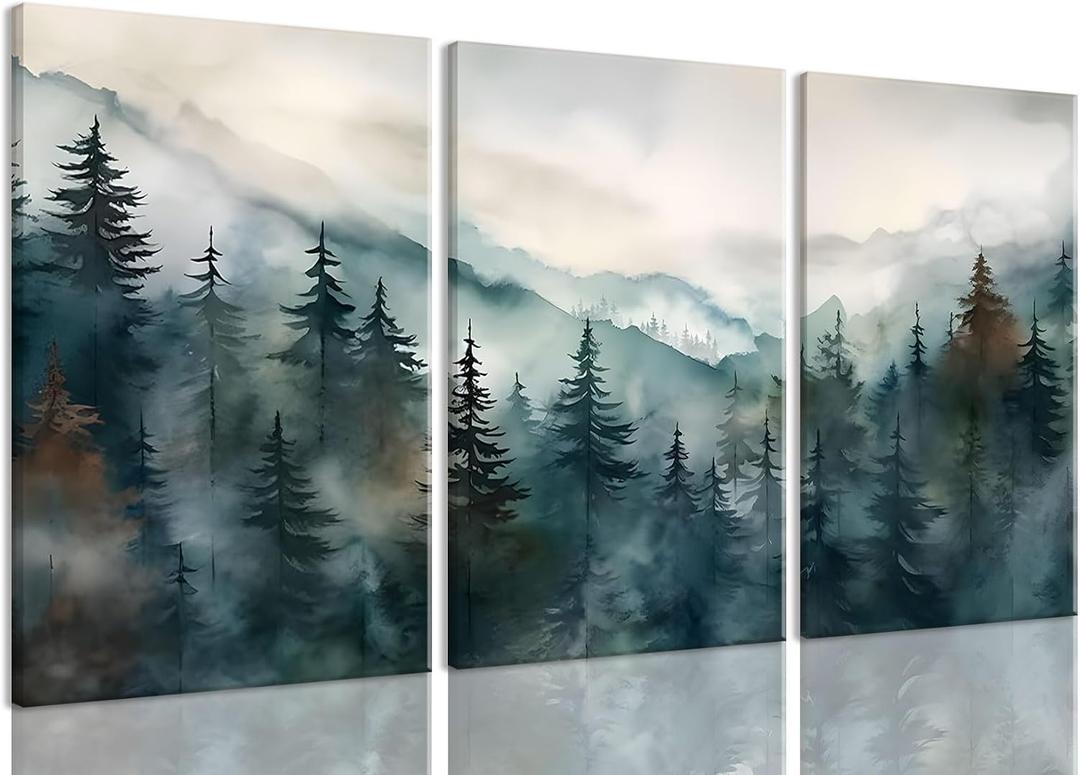 Bwodke Pine Forest Mountain Canvas Wall Art Set of 3, 16x24 inch
