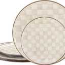 U-QE 20PCS Plastic Brown Plates for Party - Retro Checkered Plates Disposable Heavy Duty - Fancy Plastic Plate for Party, Birthdays - 10 10.25 Inch Dinner and 10 7.5 Inch Dessert Plate