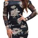 ABMOIU Women's Sexy Off Shoulder Long Sleeve Mini Dress Party Club Ruched Print Bodycon Dresses Large Black (Black, L)