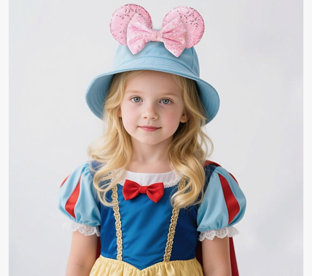 Magnetic Mouse Ears for Baseball Caps, Trucker Hats, Hoodies, Detachable Ear Clips, Hat Accessories Decor Gift for Families in Theme Parks, Parties & Halloween, Christmas 3.5", Pink