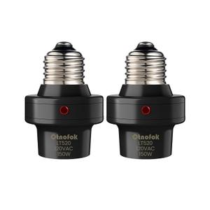 Light Sensor Socket, E26/E27 Light Bulb Socket, Automatic Dusk to Dawn Photocell Sensor with 300 Adjustable Angle for Outdoor Lighting in Porch, Garage, and Wall Lights, Black, 2 Pack