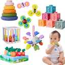 Baby Toys 6-12 Months, Montessori Toys for 1 Years Old, 6-in-1 Set Infant Toys with Sensory Toy, Spinner for Babies, Stacking Toy for Toddlers 1-3 Learning, Gifts for Toddler Newborn, 32PCS