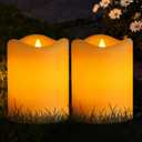 Solar Candles Outdoor Waterproof, 2 Pack 3"x4" Rechargeable Solar Flameless Pillar Candles, Dusk to Dawn Outdoor Lights for Lanterns, Garden, Patio, Porch, Backyard, Warm Amber Glow Memorial Gifts