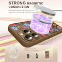 Magnetic for iPhone 14 Pro Case with Screen Protector, Brown Flower | Pretty Flower Floral Pattern Design [Compatible with MagSafe] [Full Camera Protection] Shockproof Slim Cover for Women Girls