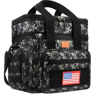 CaCTOUR Lunch Box for Men,Double Deck Tactical Lunch Bag with Shoulder Strap,Large Lunch Box Leakproof & Insulated Lunch Cooler Bag for Men Adults Work Shifts Travel Daytrip,20L (Black Camo)