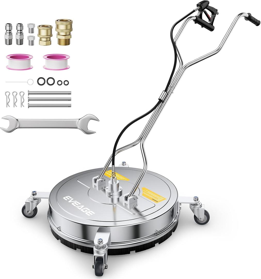 EVEAGE 16.5" Pressure Washer Surface Cleaner Upgrade 3 Nozzle Model, EP003 Dual Handle Stainless Steel Power Washer Surface Cleaner, 4000 PSI, Perfect for Driveways (silver)
