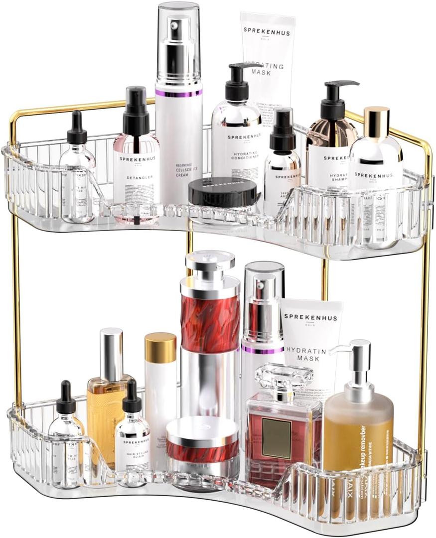 GTI 2 Tier Bathroom Counter Organizer, Multi-Function Corner Bathroom Organizer Countertop,Makeup Organizer Perfume for Dresser Vanity Tray, Spice Rack Organizer for Kitchen Clear, 10" x 10" x 11.7"