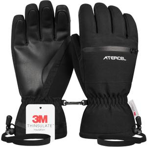 Waterproof Ski Gloves, Warm 3M Thinsulate Gloves, Touchscreen, for Men Women in Skiing, Snowboarding, Snowmobiling, Hiking (Medium, Black)