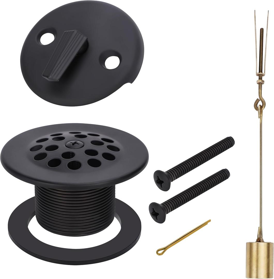 PRIMSOPH Trip Lever Overflow Faceplate Tub Drain Trim Kit with Linkage Conversion Kit Assembly Universal Fine Coarse Thread Replacement Matte Black