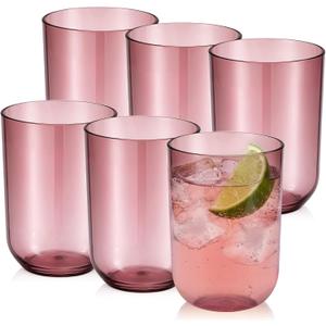 Ziliny 9oz Unbreakable Plastic Stemless Wine Glasses Set of 6, All Purpose Cups, Reusable Plastic Drinking Cups for Outdoor Use, Poolside, Party, Camp, Weddings, Daily Use(Pink)
