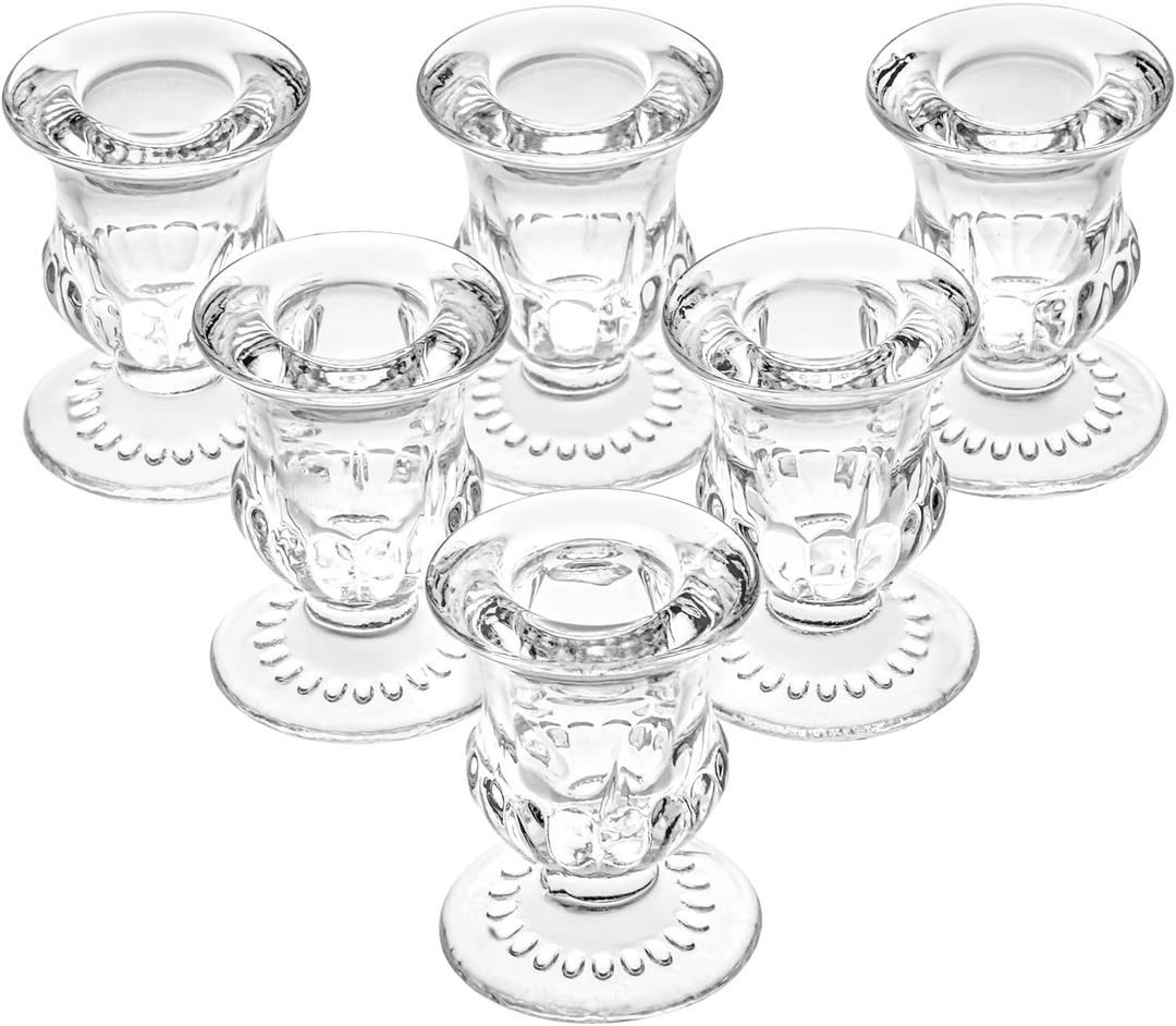Glass Taper Candle Holders Set of 6 Clear Crystal Candle Holders for Candlesticks, Elegant Candlestick Holders for Table Centerpiece Wedding Party Christmas Thanksgiving Festival (Transparent)