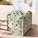 Cat Tissue Box Holder, Sage Green Floral Leather Tissue Box Cover Square, Paper Napkins Everyday Dispenser Accessories for Bathroom Vanity Countertop Night Stands Kitchen Office Home Decor