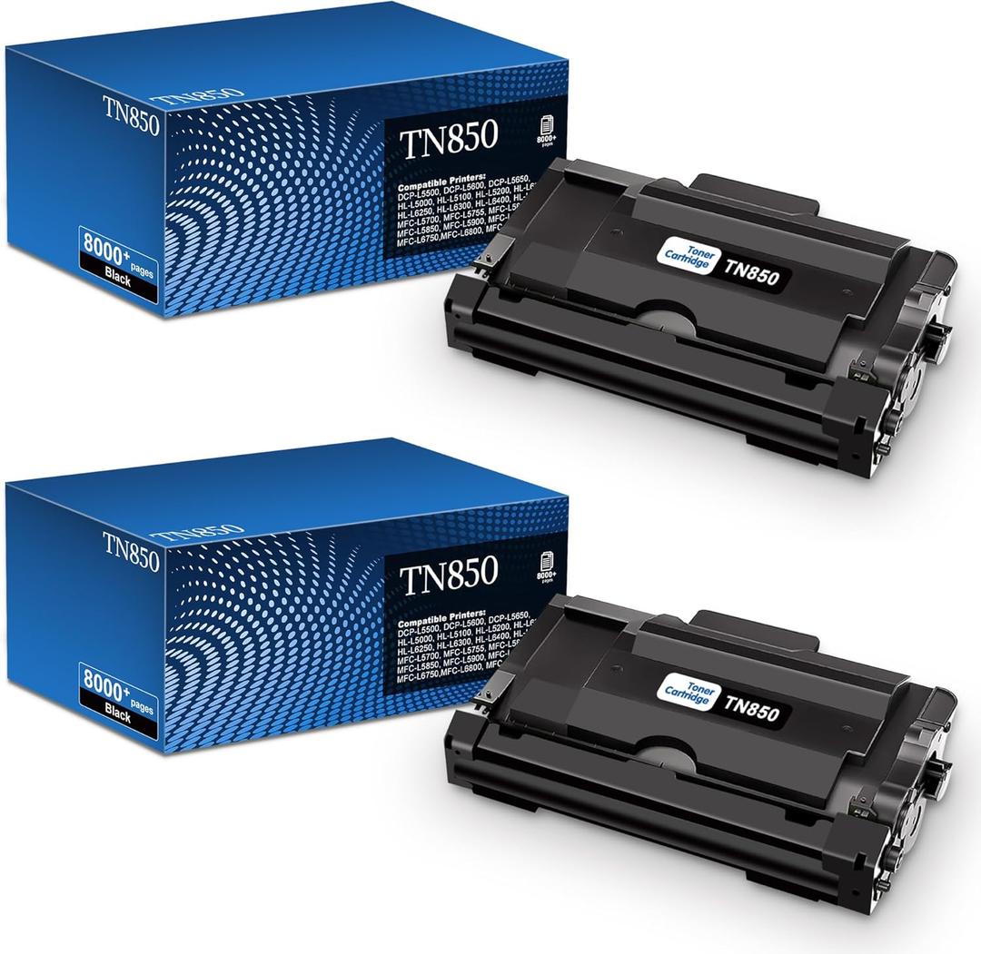 TN850 2-Pack High Yield Toner Cartridge Compatible for Brother TN850 TN-850 Toner Cartridges for Brother HL-L6200dw HL-L5200dw MFC-L5850dw MFC-L5700dw MFC-L5900dw MFC-L6800dw Printer Black Ink