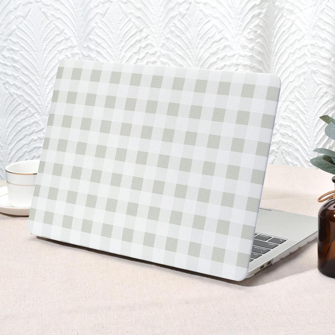 Seorsok Compatible with MacBook Pro 13 inch Case M2 2023,2022,2021-2016 A2338 M1 A2251 A2289 A2159 A1989 A1708 A1706,Grey Checkerboard Textured Leather Plastic Hard Shell & Keyboard Cover,White Grid