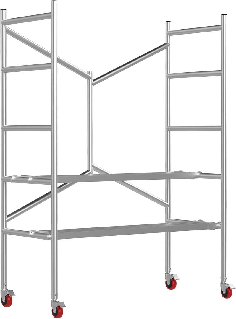 Scaffolding Work Platform, Rolling Scaffolding with Wheels, Scaffold for Building Construction, Interior Painting, Home Improvement71.0" Height, 500LBS Capacity, Silver)