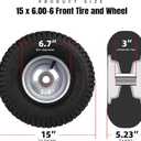 AR-PRO (2-Pack) 15 x 6.00-6 Front Tire and Wheel Assembly for Riding Mower Lawn Tractor, 3" Centered Hub, 3/4" Sintered Iron Bushings, 4Ply Pneumatic with Turf Tread