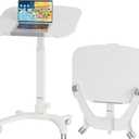 BONTEC Mobile Foldable Standing Desk, Portable Adjustable Height Desk with Gas Spring, Small Rolling Laptop Desk with Wheels for Home, Office, Bedroom, and Medical Use, 25.6" x 19.7" Desktop, White, Compact
