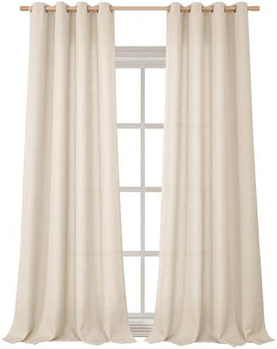 BGment Faux Linen Curtains 95 Inches Long Set of 2 Panels, Living Room Long Curtains Burlap Textured Thick Light Filtering Privacy Grommet Window Treatments, 52 x 95 Inch, Light Beige