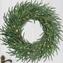 24 Inch Pine Wreath Christmas Wreaths for Front Door, Real Touch Pine Wreath with White Berries Artificial Green Wreaths for Walls Windows Porches Farmhouse Indoor Outdoor Home Decor