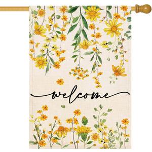 Baccessor Summer Welcome House Flag 28 x 40 Inch Floral Double Sided Daisy Funny Spring Sunflower Yard House Flag Seasonal Burlap Cute Vertical Farmhouse Yard Outdoor Decoration