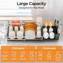 Delamu Stainless Steel Dish Drying Rack, Expandable Dish Drainer, Anti-Rust Large Dish Racks for Kitchen Counter, Dish Strainers with Drainboard, Utensil & Cup Holder, 13.4"-28.7" L x 11.8" W, Silver, 1 Tier