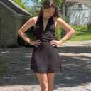 Women's Sexy Summer Mini Dress - Halter Deep V Neck Flowy Chiffon Bow Tie Backless Dresses for Club Party, Night Out (L)