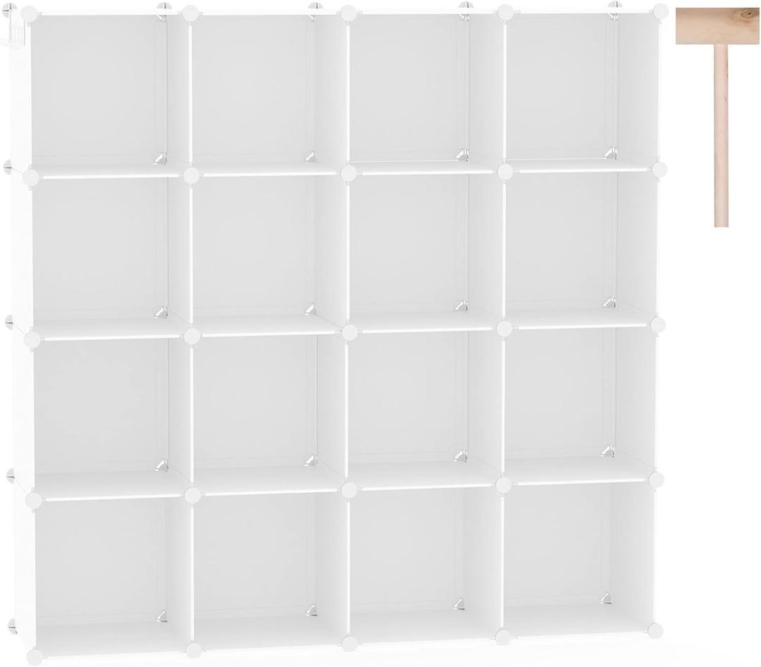 C&AHOME Cube Storage Organizer, 16-Cube Shelves Units, Plastic Storage Cubes, DIY Closet Organizer, Modular Closet Storage Shelves Ideal for Home, Bedroom, 48.4" L  12.4" W  48.4" H Milky UPCS16M