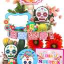 14 Pcs Day of The Dead Tiered Tray Decor Mexican Dia De Los Muertos Decorations Sugar Skull Wooden Table Signs Wreaths Wine Flowers Candles Centerpieces for Halloween Party Decor