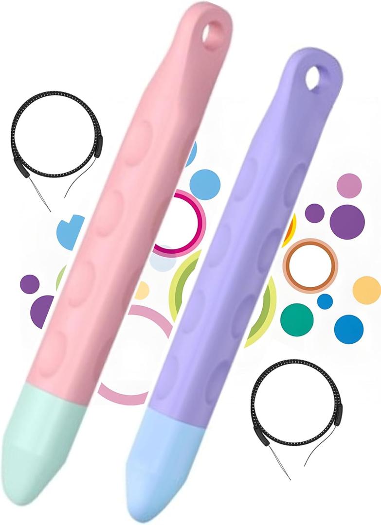Kid-Friendly Tablet Stylus with Tether, Purple and Pink Kids Pen for iPad, AMZ Fire Kids and Kids Pro, All AMZ Fire Tablets, Samsung/Lenovo/Sufface Tablets, All Touch Screen Devices (Purple + Pink)