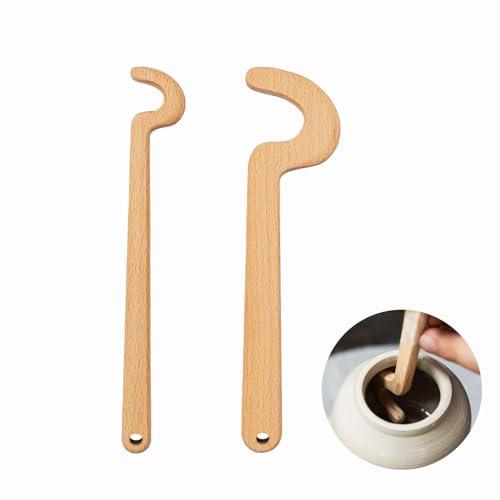AEROVA 2PCS Wooden Pottery Throwing Tools, Pottery Quick Shaping Tools, Pottery Rim Forming Tools, Long Handle Throwing Assistive Tools, Pottery Shaping and Molding Aid Tools,Clay Throwing Stick(2)