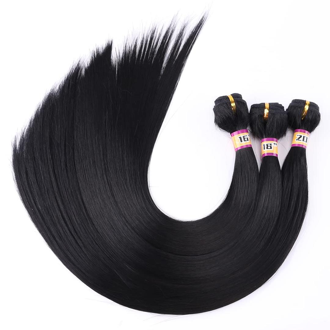 Synthetic Straight Hair Weave 3 Bundles 16 18 20 Inches Mixed Color 1B Heat Resistant Fiber