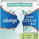 Always Pure Cotton Feminine Pads for Women, FlexFoam Pads with Wings, Size 2, Heavy Absorbency, Unscented